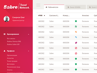 Ticket Sales Manager Dashboard accordion dashboard menu russian sabre shadow table tabs