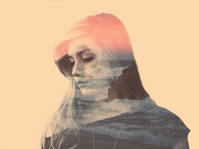 Wild Lion Double Exposure digital double exposure girl ocean photography photoshop portrait rocks sun vintage waves