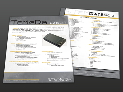 TeMeDa Spec Sheet graphic design print spec sheet