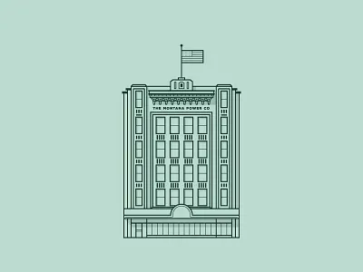 Montana Power billings building green illustration line art montana simple skyline