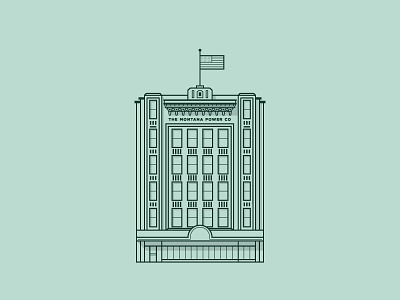 Montana Power billings building green illustration line art montana simple skyline