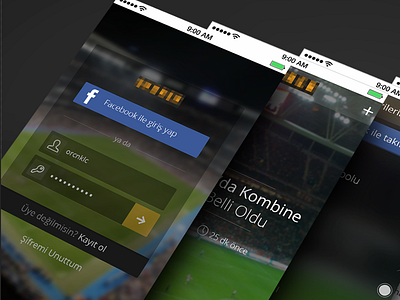 Sport App Design app blurred consept flat ios7 login register sidebar soccer sport ui ux