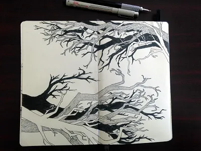 Trees - Morning Sketch illustration pen and ink sketch sketchbook trees