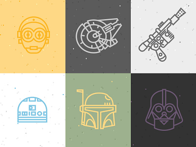 Star Wars Icons boba fett c3po clean darth vader flat han solo line art millenium falcon modren r2d2 star wars