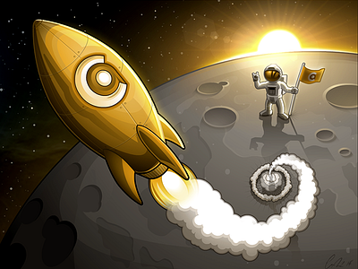 Spaceship illustration moon spaceship sun vector