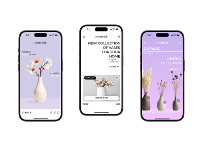 VASE STORE - MOBILE APP app branding catalog collection design graphic design home illustration limited logo mobile shop store ui ux vase vector