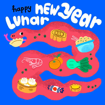 Lunar New Year of the Snake 2025 animals chinese new year drawn type food illustration illustration lunar new year snake