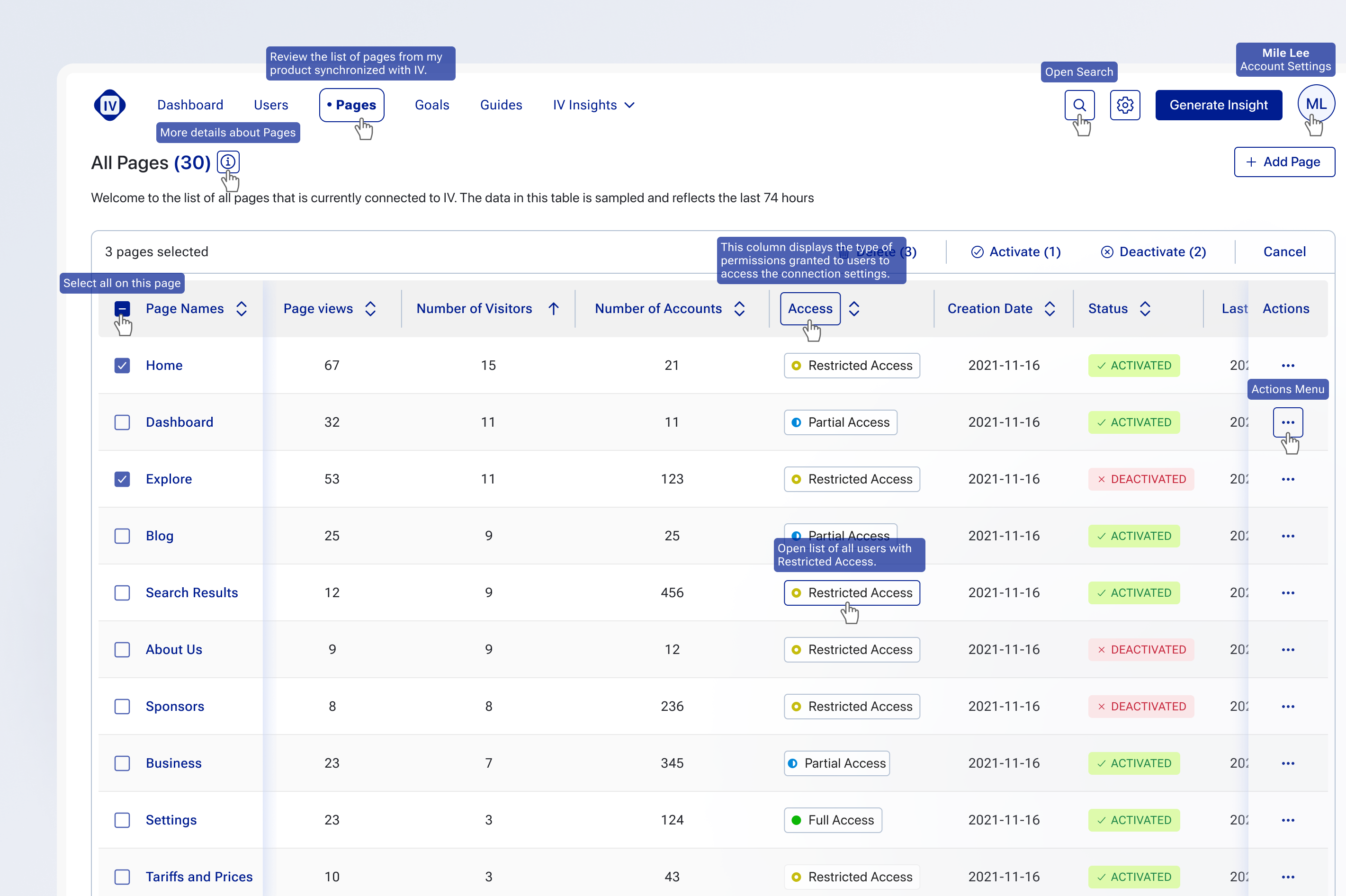 Tooltips for the table page help tools interface table tooltip ui uiux ux web design