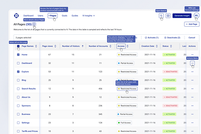 Tooltips for the table page help tools interface table tooltip ui uiux ux web design