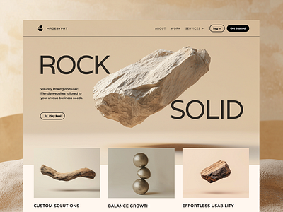 Rock Solid 3d balance beige clean earthy float floating hero landing metal minimal modern nature neutral neutral tones rock rock solid stone website concept wood