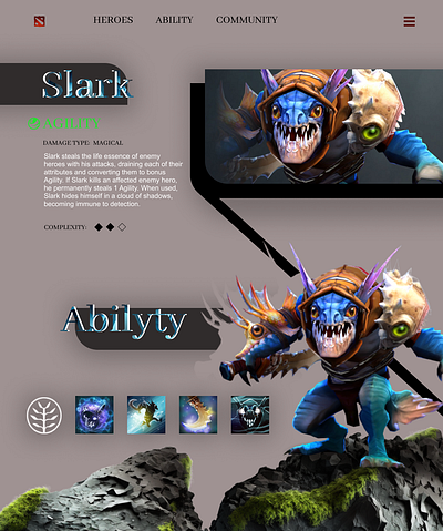 Hero Section for the Slark design dota2 game gamedesign graphic design hero lending page ui