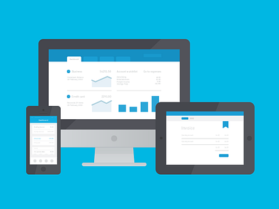 Device montage accounting business flat illustration imac ipad iphone mac mobile smart phone software tablet