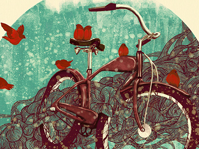 Red Birds ads advertising bicycle bike bird color fix illustration painting red sur