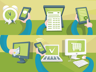 Cosmote services icons clock cosmote green hand icons illustration kart laptop monitor online pc phone