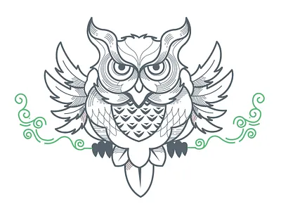 Earth day bird illustration minimal ornamental outline owl