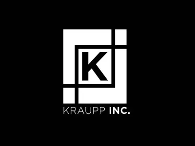 Kraupp Inc black bold branding crop gotham k letter logo marketing white