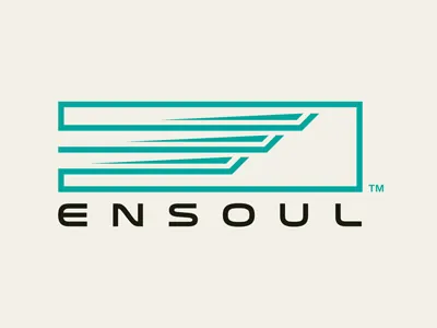 Ensoul blue clothing e green letter modern typography urban wing