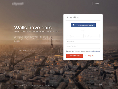 Social News Signup city clean login modern news signup social traparent ui ux