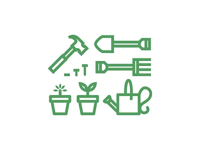 Home + Garden Icons flower pot garden hammer home home improvement icon minimal rake shovel tools vector watering can