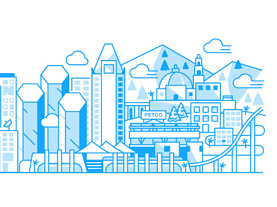 San Diego W.I.P balboa park buildings city illustration petco san diego skyline
