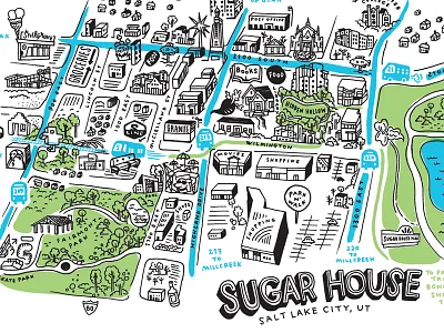 Sugar House illustration map salt lake city sugar house utah