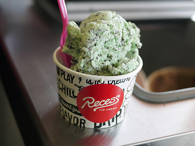 Recess Ice Cream black white branding hand lettering ice cream packaging pop of color recess truck scoops typography