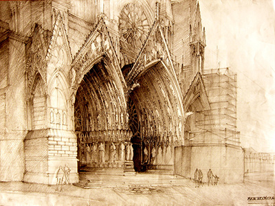 Reims architecture church door doors drawing portals reims