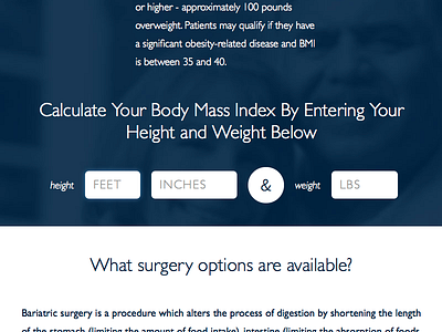 Bariatric Surgery BMI Calculator calculator conversion field form formfield height landing landingpage weight