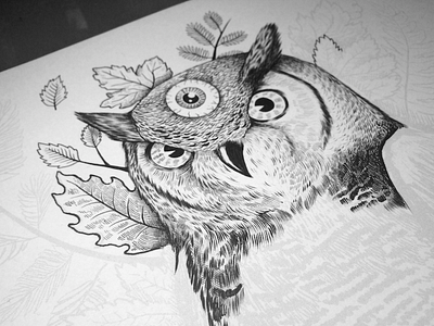 Hoohooohohoho brush drawing floral forest illustration ink owl traditional