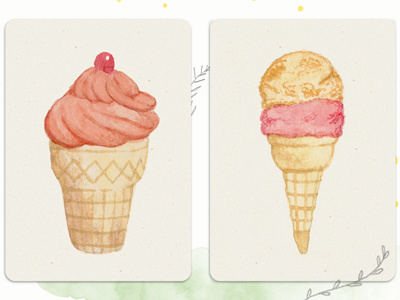 Watercolour Ice Cream food hand drawn hand painted ice cream illustration retro watercolor watercolour