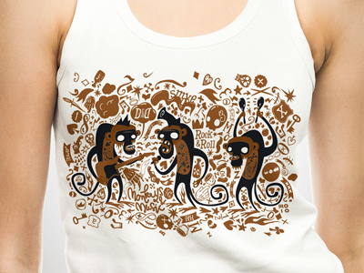 Monkey and illustration monkey rock roll t shirt