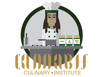 CANNABIS CULINARY INSTITUTE cannabis culinary food gold gray green illustration logo logotype vector vectorial weed