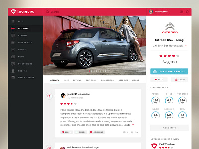 Car Detail Page activity cars reviews stats timeline ui website