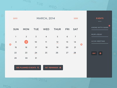 Freebie PSD: Calendar UI & Events calendar ui events free free psd freebie psd photoshop user interface