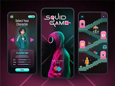 Squid Game App Design app app ui branding game game ui gaming app gaming website korean netflix squid game squid game app squid game design squidgameweb ui ui ux web design