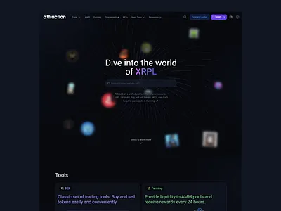 Attraction-unique gateway to crypto and NFT app launching platform design app launchpad attraction crypto competitions crypto farming crypto website design decentralized trading dex trading digital economy farming pools nft marketplace nft trading ui ui design for crypro website ux ux design ux interface for attraction web design web ui interface xrpl platform