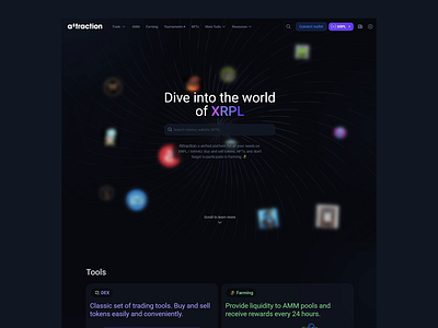 Attraction-unique gateway to crypto and NFT app launching platform design app launchpad attraction crypto competitions crypto farming crypto website design decentralized trading dex trading digital economy farming pools nft marketplace nft trading ui ui design for crypro website ux ux design ux interface for attraction web design web ui interface xrpl platform
