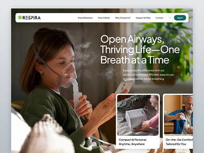 Respira - Nebulizer product selling company care clean design doctor health landing page lifestyle medical modern nebulizer product science tech ui uiux web web design website