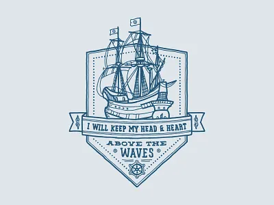 Above The Waves badge handmade illustration nautical ocean pirate positive sea ship