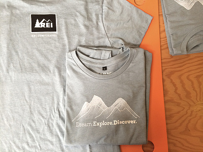 REI Dream. Explore. Discover. discover dream explore farm fresh fashion hand drawn mountains rei t shirts travel type