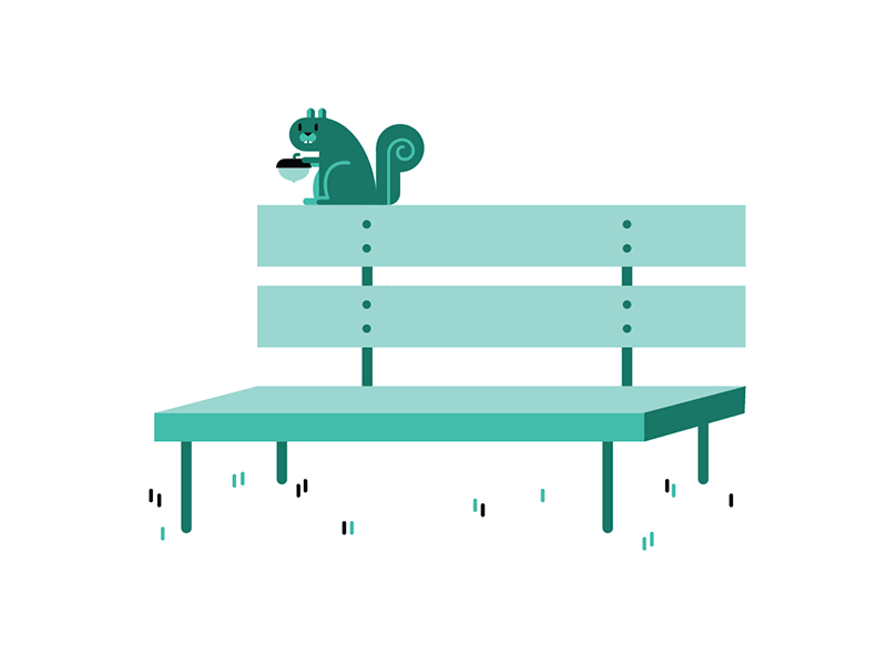 Night Out In The Parks aqua bench chicago drinking fountain flat green hammock illustration illustrator squirrel teal vector