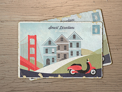 Smart Directions bridge hills invitation postcard san francisco scoot scooter stamp