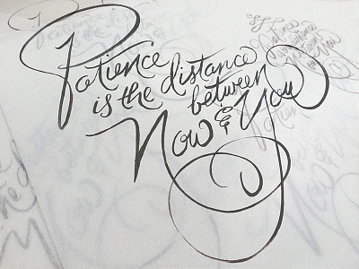 Patience lettering letterpress process script sketch