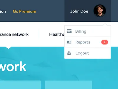 Profile dropdown billing drop down interface logout menu profile reports ui web