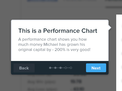 Stocks Trading Profile - Tooltip description guided progress steps tooltip