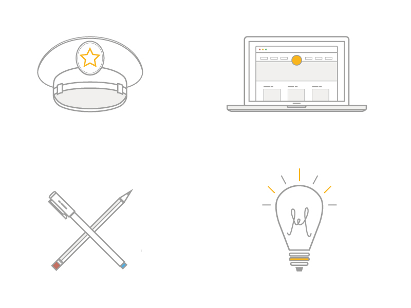 Small Icon Set - Part 1 flat grey icon lamp light bulb line macbook pro major peaked cap pen pencil vector