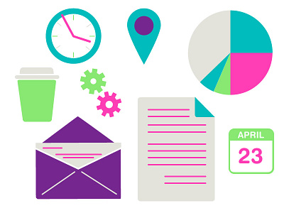 Admin Week calendar clock coffee envelope gears graph icons location paper time