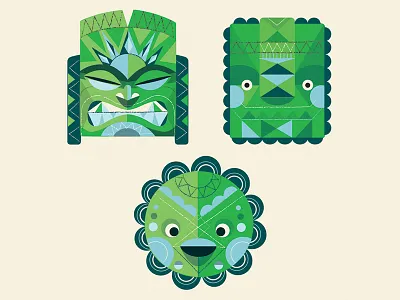 Green Ones illustration tiki tikis