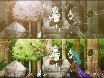 Felix & the flute bitmap illustration photoshop