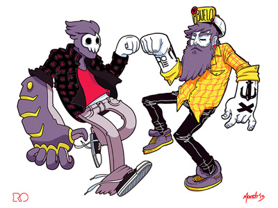 Enemy vs Abuelo character collaboration design illustration vector